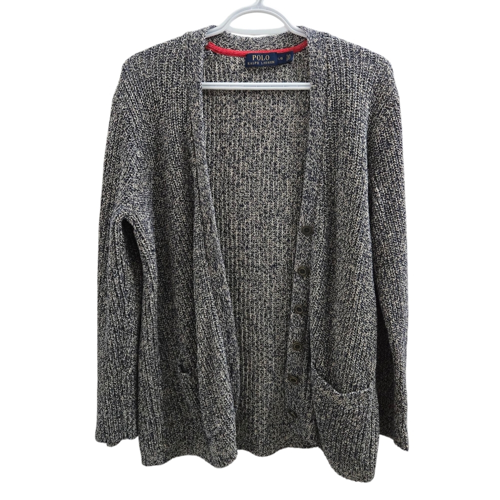 POLO Ralph Lauren Knit Linen Blend Cardigan Navy & Cream Size L